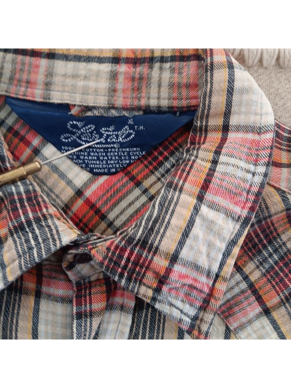 XL Vintage Flannel Western Shirt Men's 1980's Plaid Snap Lariat Hong Kong